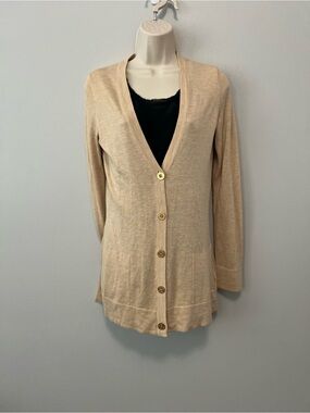 Lilly Pulitzer Beige Lightweight V-Neck Button Front Cardigan Size S